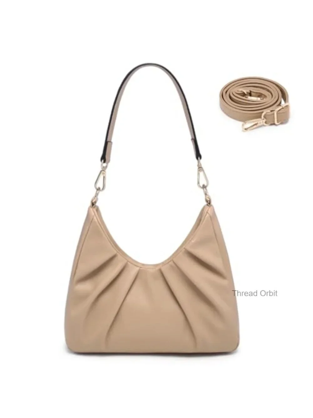 Ruched Hobo Handbag with 2 Removable Straps Crossbody Shoulder Purse